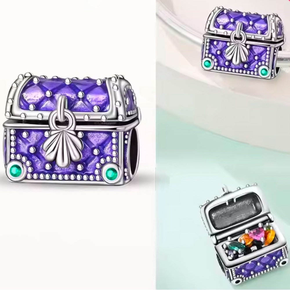 NWOT Purple Treasure Chest with Rhinestones and Functioning Lid Sterling Silver